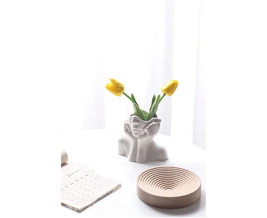 Female Form Face Ceramic Vase - White