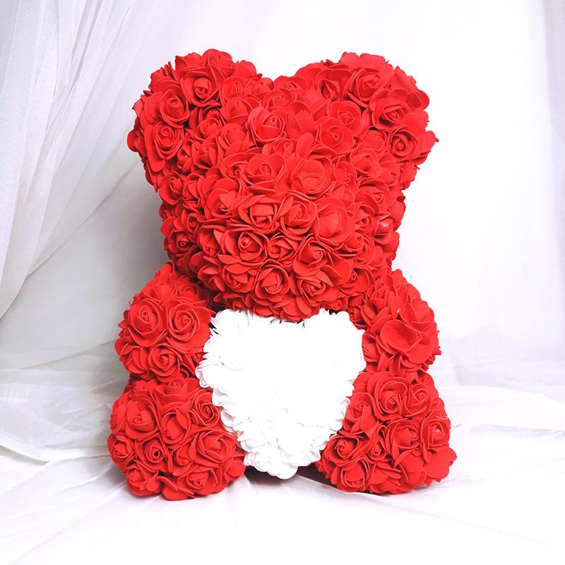 Rose Bear Teddy - White (Red Heart)