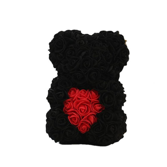 Rose Bear Teddy - Black (Red Heart)