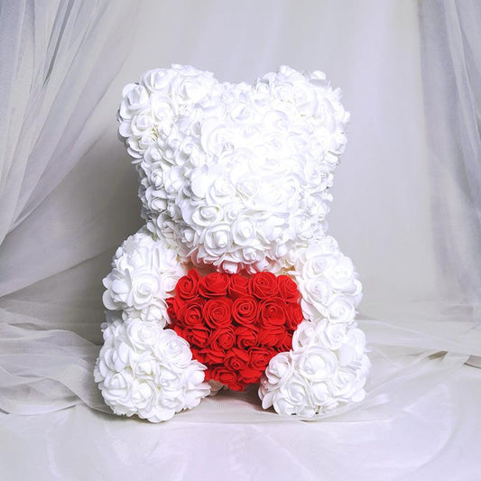 Rose Bear Teddy - White (Red Heart)