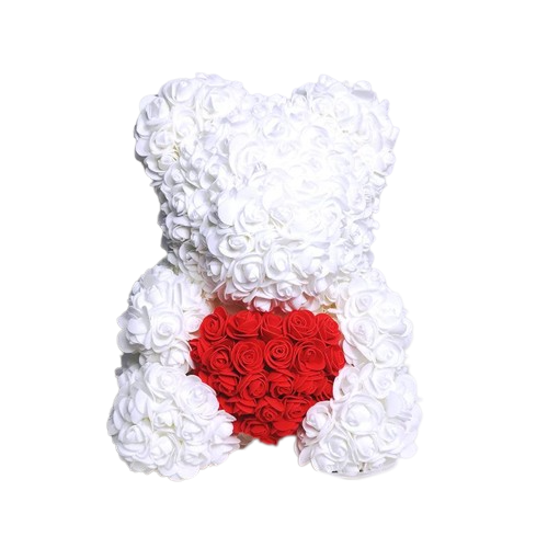 Rose Bear Teddy - White (Red Heart)